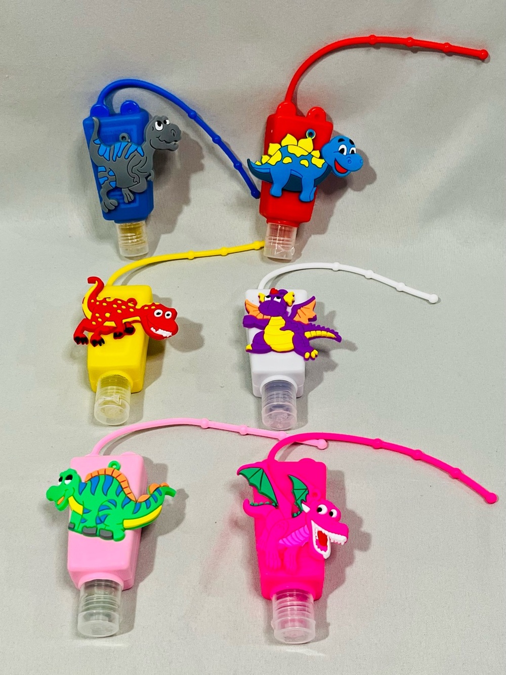 6 Pack Dinosaur Keychain Sanitizer Holder